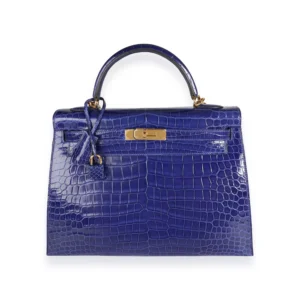 Hermès, Pre-Loved Bleu Électrique Shiny Porosus Crocodile Sellier Kelly 32 GHW