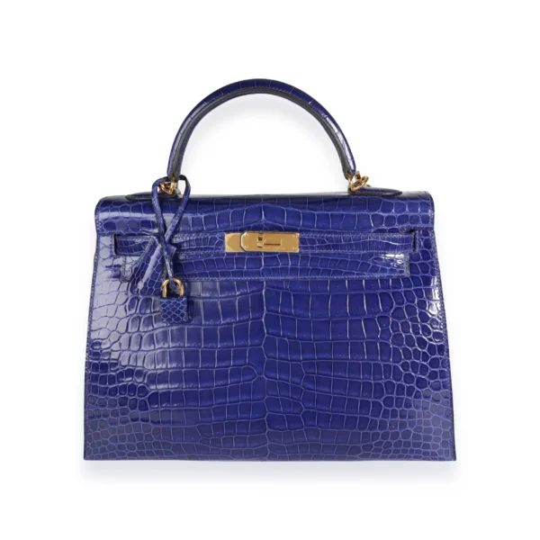 Hermès, Pre-Loved Bleu Électrique Shiny Porosus Crocodile Sellier Kelly 32 GHW