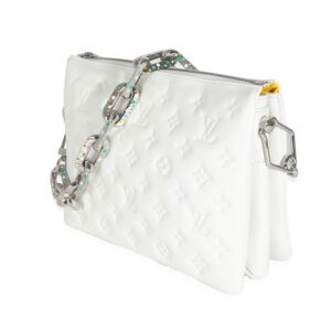 Louis Vuitton Pre-Loved x YK White Monogram Embossed Puffy Lambskin Coussin PM
