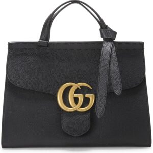 Gucci Pre-Loved Black Leather GG Marmont Top Handle Flap Bag Small, Black