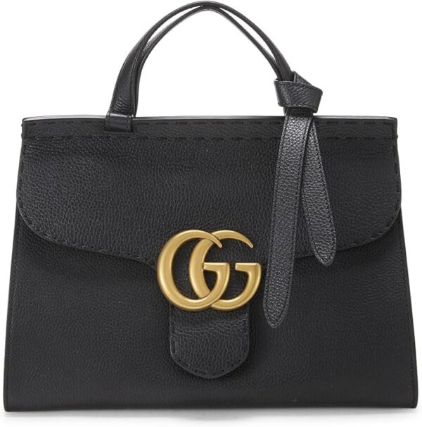 Gucci Pre-Loved Black Leather GG Marmont Top Handle Flap Bag Small, Black